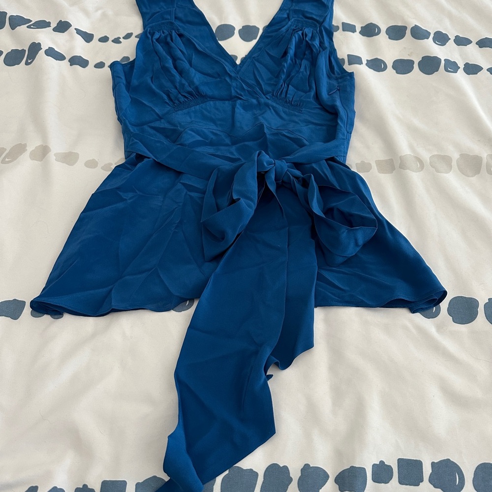 Elegant Blue Balenciaga Silk Cami With Front Tie